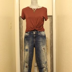 Rust Colored, Tied Up Crop Top